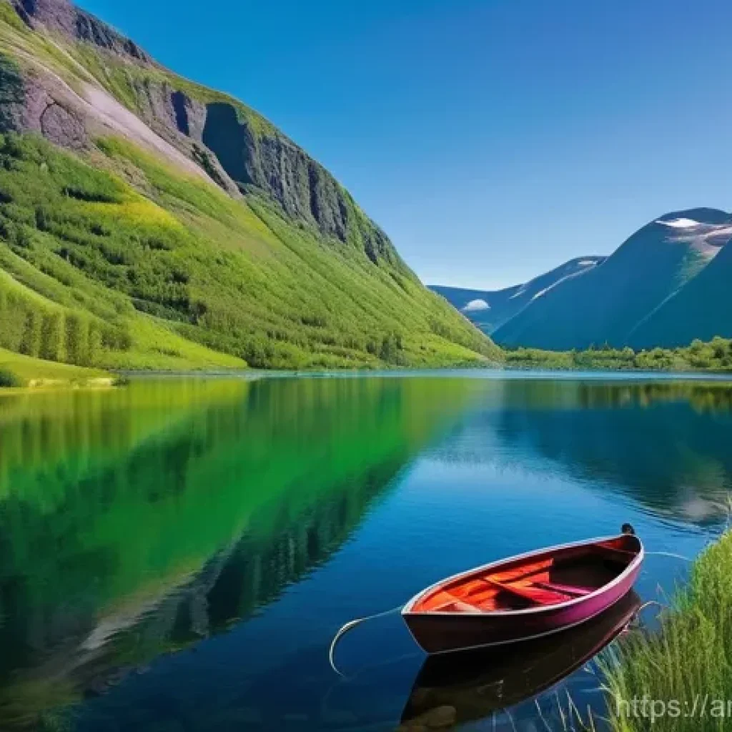 노르웨이에서 가장 아름다운 호수 - **Olden Lake: Emerald Serenity**
A wide, breathtaking shot of Olden Lake in Norway on a clear su...