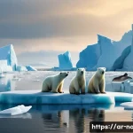 노르웨이와 북극해 자원 개발 - A detailed, realistic scene of the Arctic marine ecosystem affected by melting ice: depict polar bea...